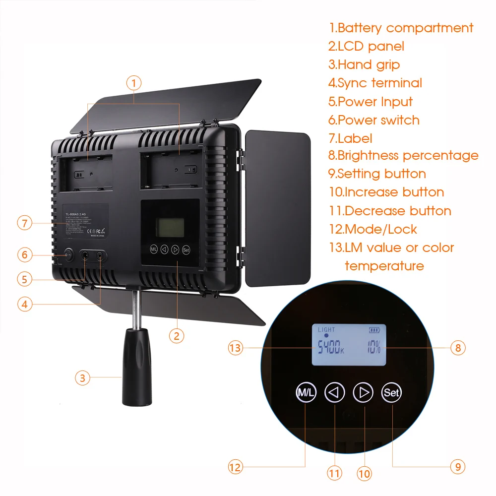  Travor TL-600A 2.4G kit Bi-Color Studio photography LED Video Light with 2.4G remote control +6pcs  - 32801231405
