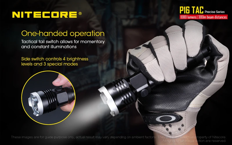 NITECORE P16TAC CREE XM-L2 U3 светодиодный тактический фонарь высокой интенсивности с 1000 люменов+ 300 м дальность луча