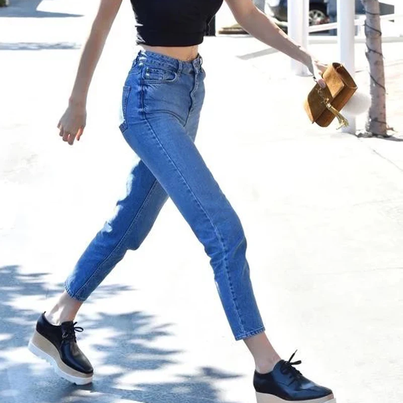 Fashion 2018 vintage style High Waist Mom Jeans Elastic casual Denim Jeans Female loose stretch Cowboy Trousers Boyfriend Jeans