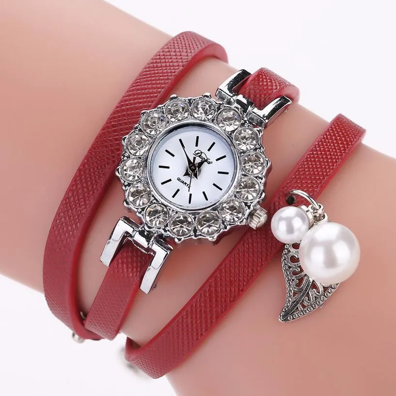 Douya Vogue Watch Women Leather Winding Diamond Dial Wrist Watches