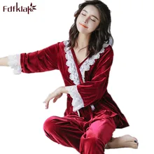 Fdfklak зимние теплые пижамы Для женщин высокое качество золото бархат Для женщин пижамы из двух частей указан Sexy пижамы Наборы для ухода за кожей Pijamas Mujer q558