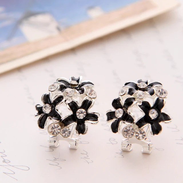 Fashion Stud Earrings For Women Enamel Drip Oil French Style Crystal Fashion Stud Earrings For Women Enamel Drip Oil French Style Crystal Flower Clover Earring Silver Plated