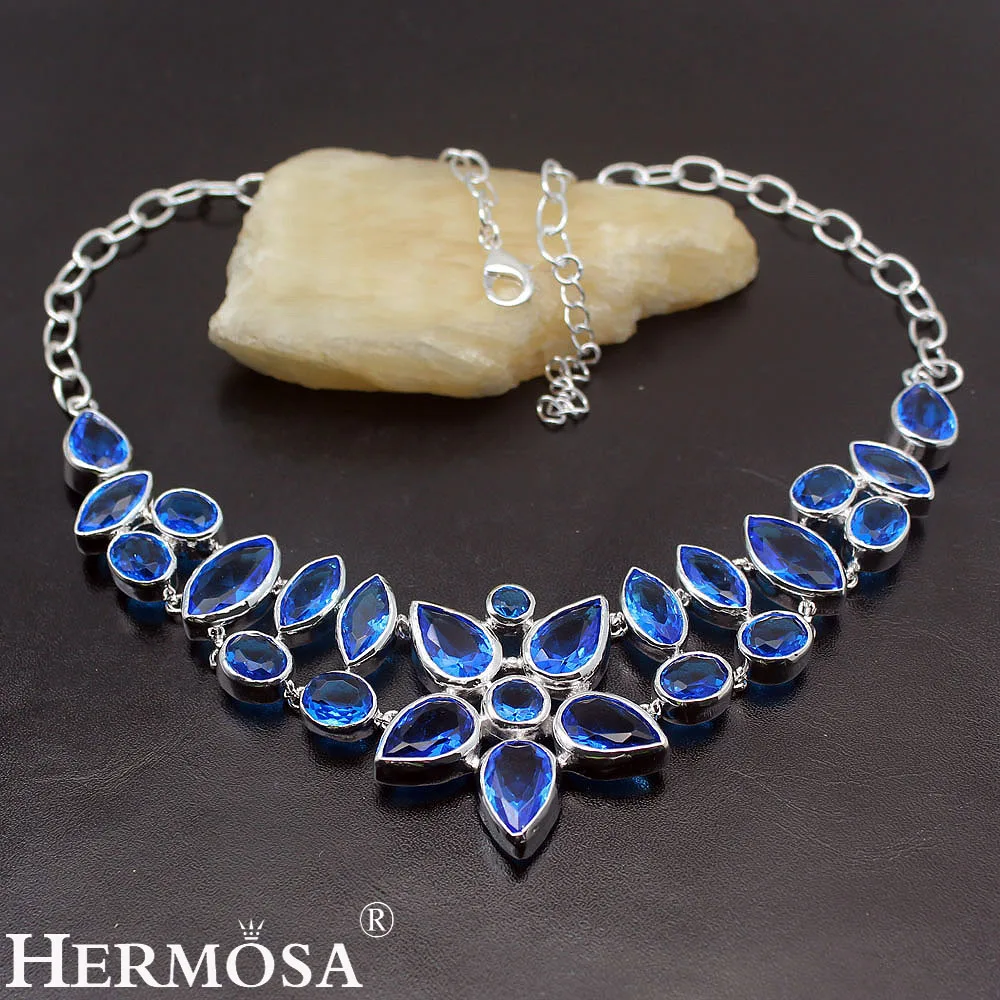 Великолепное уникальное блестящее синее Лондонское ожерелье Topaz925 из