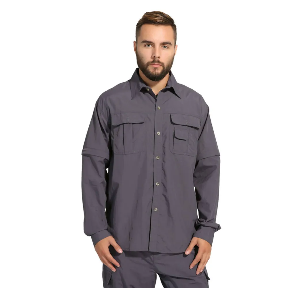 

Men Summer Quick Dry Hiking Shirt Removable Fishing&Hunting Shirt Breathable Rock Climbing Shirt Male Outdoor Shirts