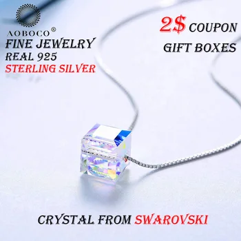 

AOBOCO Brand Plain Aurora Cube Pendent Choker Necklace ,Crystal From Swarovski ,With Gift Boxes For Women Girl Friend