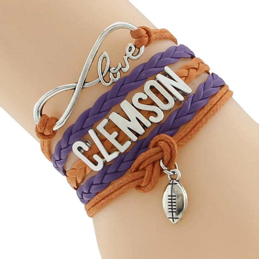 

Infinity Love Clemson Football Team State Bracelet white orange Customize Sport friendship Bracelets Custom Logo Name Wording