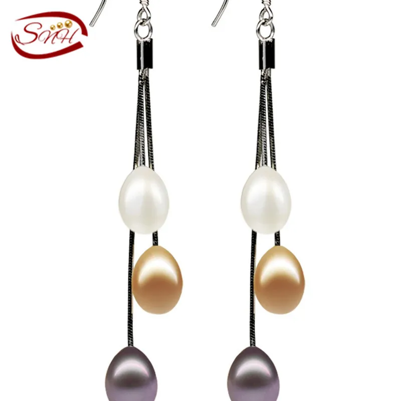

SNH natural genuine pearl earring 7-7.5mm mixed color pearl hook earring with three different colors