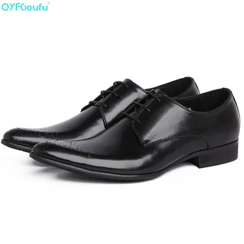 

QYFCIOUFU Italian Spring Autumn Men Formal Wedding Shoes Genuine Cow Leather Buckle Party Pointy Shoes Man Lace-up Dress Shoes