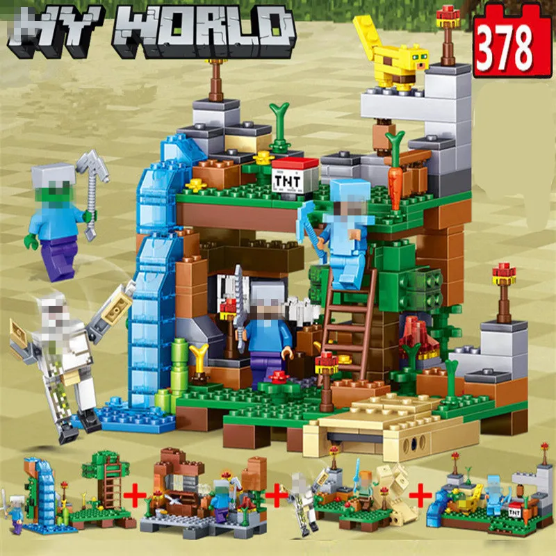My World Minecrafted Figures City Building Blocks 4 in 1 DIY Bricks Minecraft City Educational