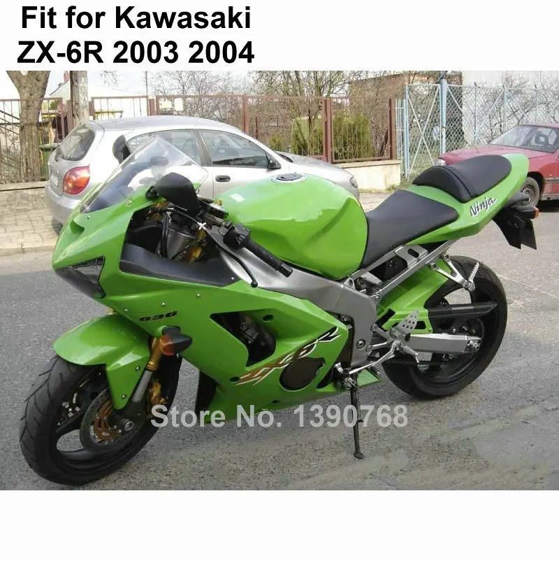 Free custom fairings kit for Kawasaki ZX6R 03 04 green fairing Ninja ZX