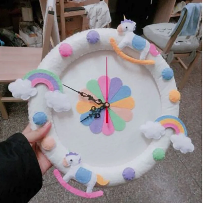 Felt Animals Wallow Hendmeyd Wall Clock DIY Package Forest Theme Handmade Cloth Clock For Living Room