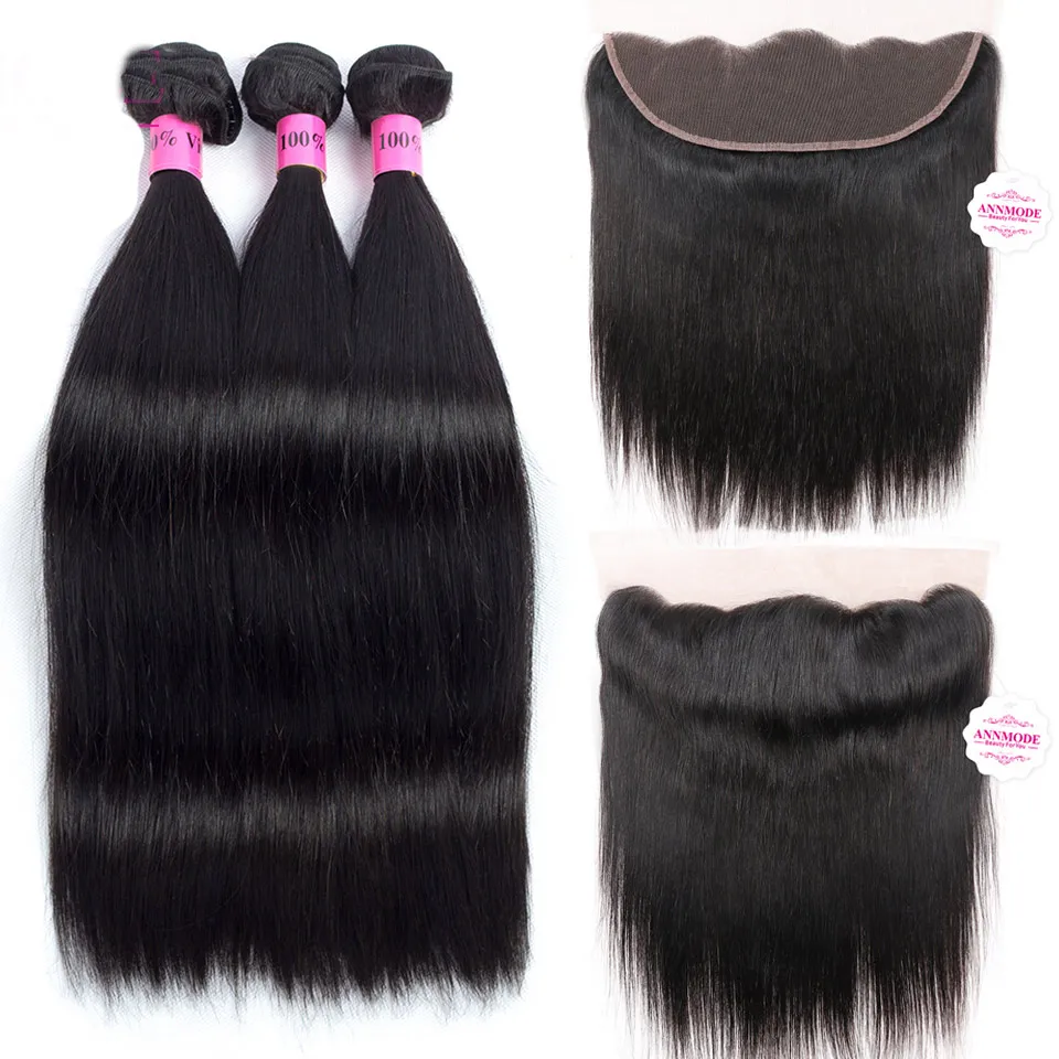 Annmode Indian Straight Hair Bundles With Frontal 3 Bundles Human Hair With Frontal Non Remy Hair Extension Natural Hairline Annmode Indian Straight Hair Bundles With Frontal 3 Bundles Human Hair With Frontal Non Remy Hair Extension Natural Hairline