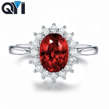 

QYI 2ct Oval Cut Simulated Ruby Halo Rings For Women Red Sona Stone Jewelry 925 Sterling Silver Engagement Wedding Rings