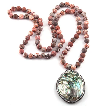

Fashion Bohemian Tribal Jewelry Natural Stone Knotted Handmake Paved Sea Shells Drop Pendant Necklaces For Women Ethnic Neck