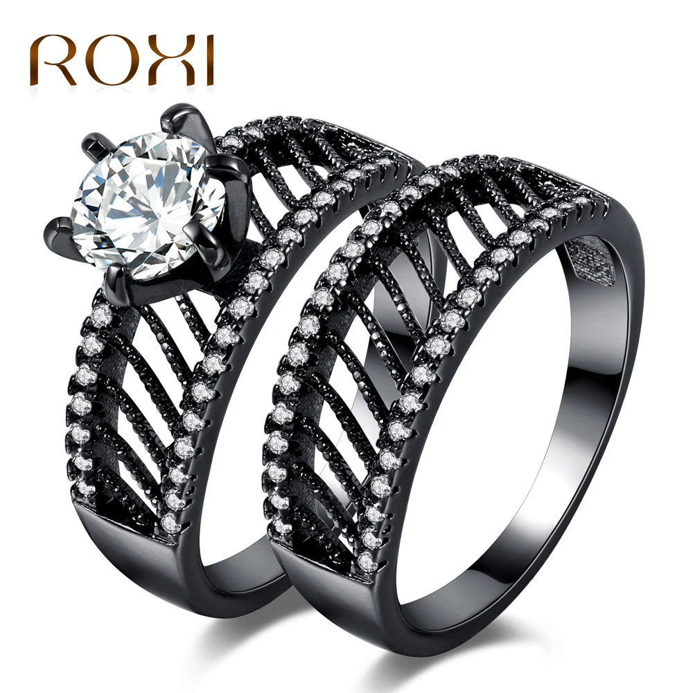 ROXI New Fashion black gun plated Copper alloy Crystal Rings For Women