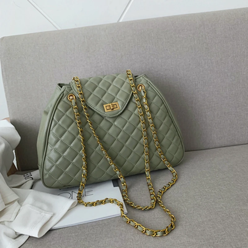 Large Shoulder Bag Women Travel Bags Leather Pu Quilted Bag Female Luxury Handbags Women Bags Designer Sac A Main Femme - Цвет: Green Large