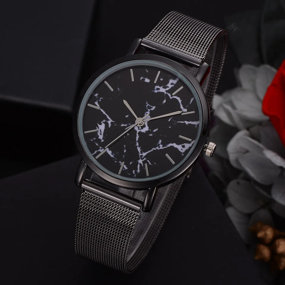 

Fashion brand silver and gold mesh band creative marble women of quartz wristwatch occasional watches this watch female