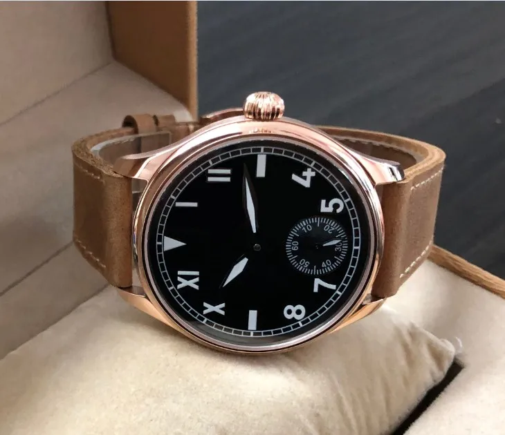 44mm Sapphire crystal or mineral glass Asian 6498 Mechanical Hand Wind movement men's watch Rose gold case luminous pa159-p8