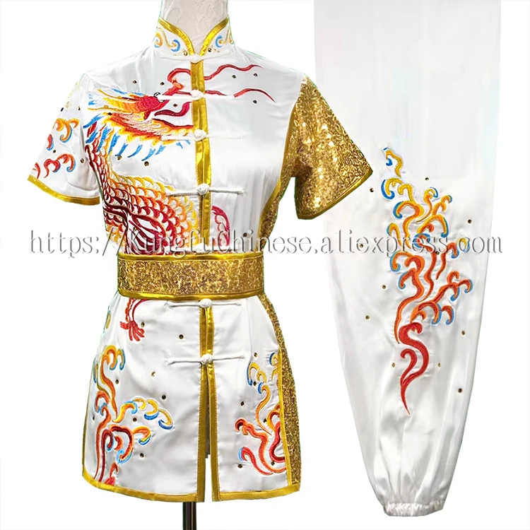

Chinese wushu uniform Kungfu clothes Martial arts suit Routine performance outfit taolu garment for woman girl men boy kids