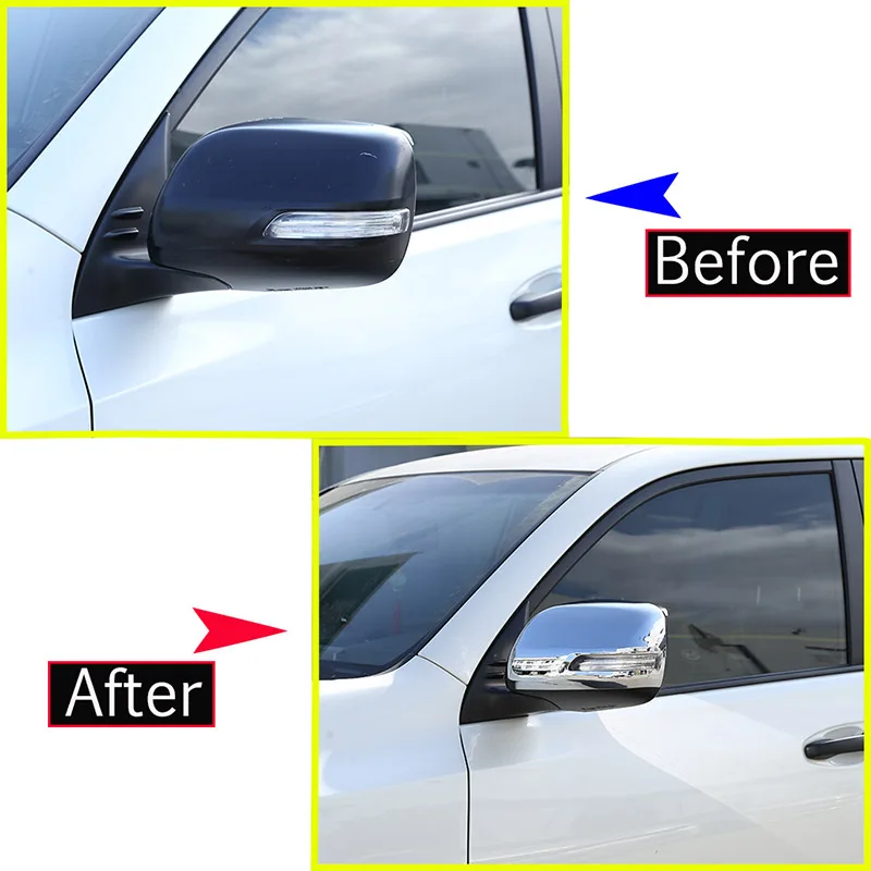 Chrome Rearview Side Door Mirrors Cover Trim For Toyota Prado FJ150 2010-2018