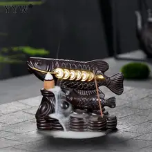 Ароматическая курильница для денег, рыбы, ароматическая курильница с обратным потоком, ароматическая курильница с дымом и водопадом, конусный держатель для благовоний, креативные керамические изделия, домашний декор