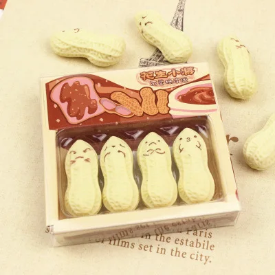 

4pcs/set Kawaii Peanut Rubber Eraser Lovely Cartoon Smile Erasers For Kids Student School Supplies 4pcs/set