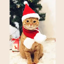 

Christmas Cats Costumes Cute Red Fleece Hat and Scart Set Pet Costume Cat Accessories roupa para gato