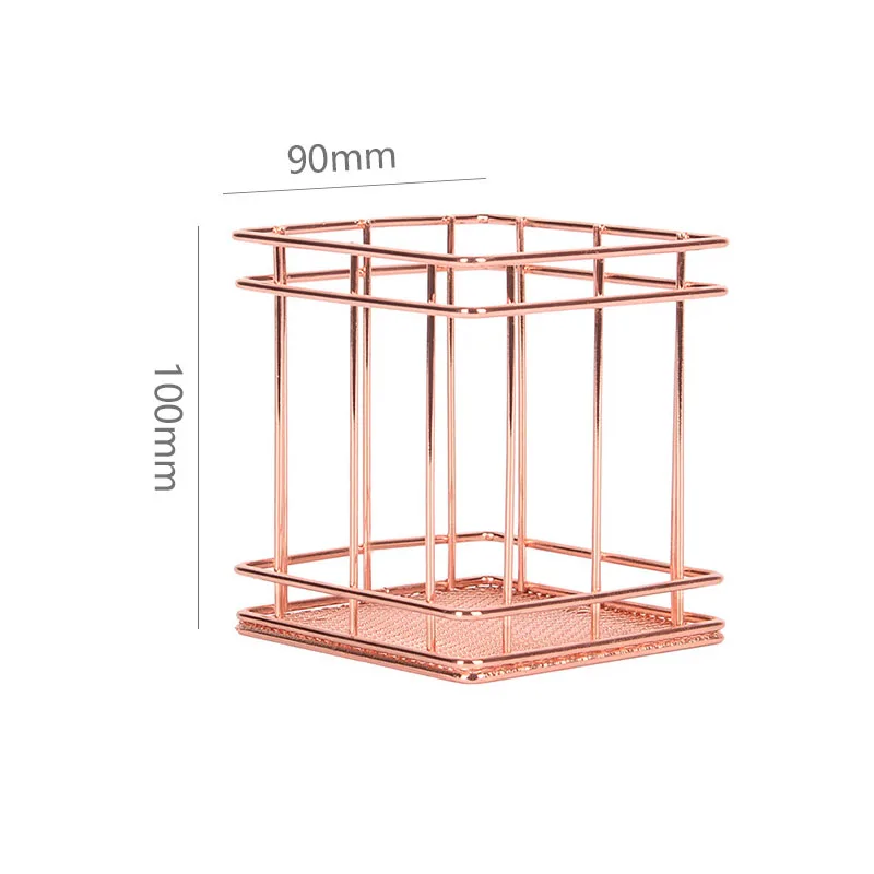 Медная корзина для хранения косметики, органайзер из розового золота, держатель для кистей для макияжа, металлическая проволока, корзина для туалетных принадлежностей, полки для ванной комнаты - Цвет: Square