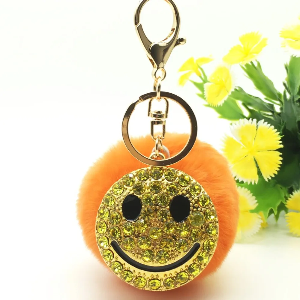 

2017 new trinket fake pompom keychain bunny keychains on bag rabbit fur Keychain fur pom pom charms for bags anime
