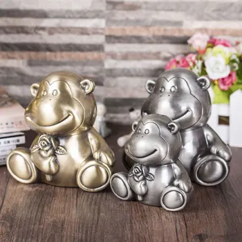 

Europe Brozen color monkey piggy bank zinc alloy cash money box safe money Metal craft aircraft change money jar SNG006