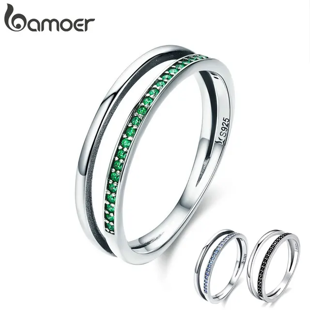 BAMOER Hot Sale 100% 925 Sterling Silver 3 Color Stackable Double Circle Layers BAMOER Hot Sale 100% 925 Sterling Silver 3 Color Stackable Double Circle Layers