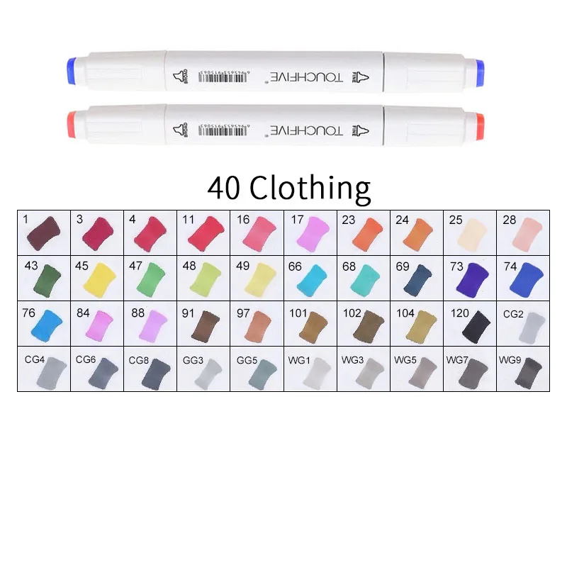 TOUCHFIVE 168 эскиз маркеры кисти ручки набор манга цветные маркеры набор двойная головка художественный поставщик краски ручка маркер для рисования для студентов - Цвет: WHITE-40CLOTHING