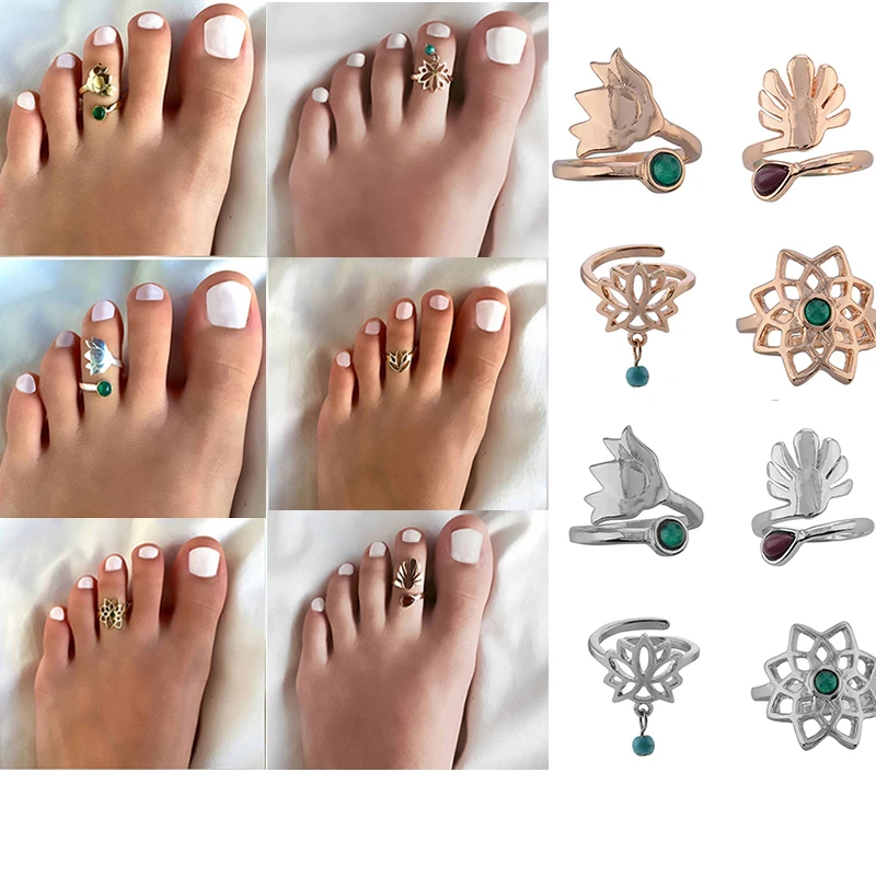 

Celebrity Silver Flower Toe Ring Punk Adjustable Finger Foot Beach Jewelry for Women