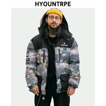 Мужская модная Лоскутная куртка с принтом, пальто, новая зимняя повседневная теплая утепленная парка с капюшоном, на молнии, с хлопковой подкладкой, уличная верхняя одежда