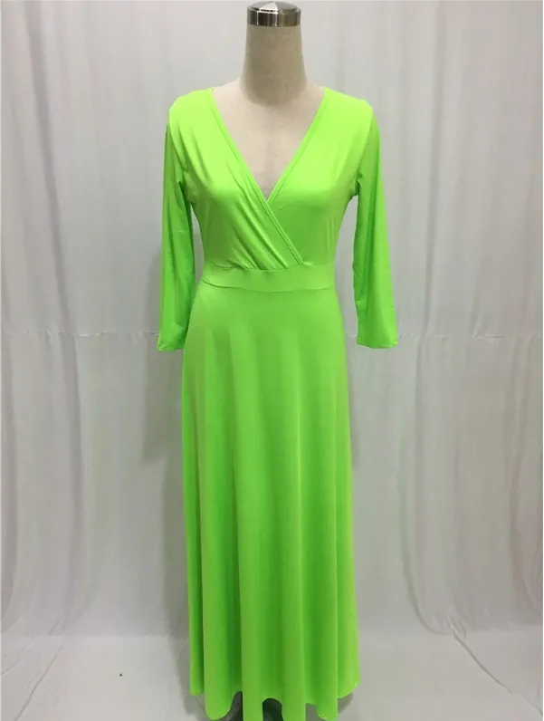 Макси длина до пола размера плюс женская одежда Туника офисные Сексуальные Вечерние черные длинные платья большого размера женские платья - Цвет: green