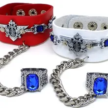 Орел сексуальный готический панк синий камень унисекс танец диско ноготь с заклепкой pu кожа цепи браслеты, перчатки оптом