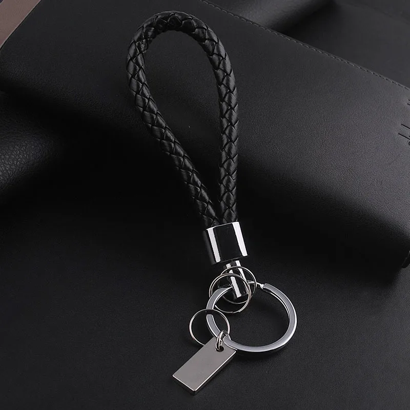 1 шт., черный кожаный брелок для ключей, серебряный брелок для ключей, автомобильный брелок, кольца для женщин и мужчин, ювелирные изделия