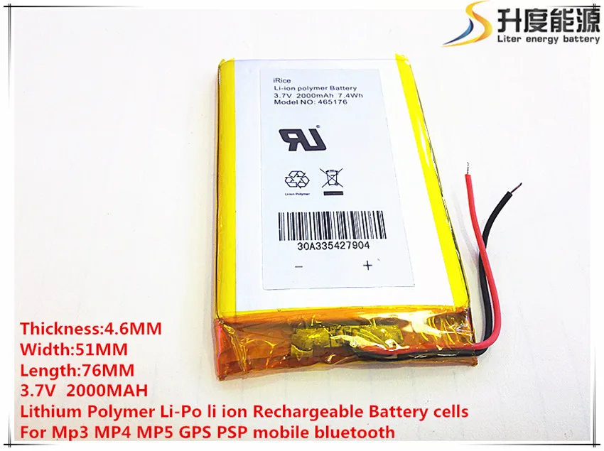 1 шт [SD] 3,7 V, 2000 mAH, [465176] полимер литий-ионный/литий-ионный аккумулятор для игрушки, POWER BANK, gps, mp3, mp4, мобильный телефон, динамик