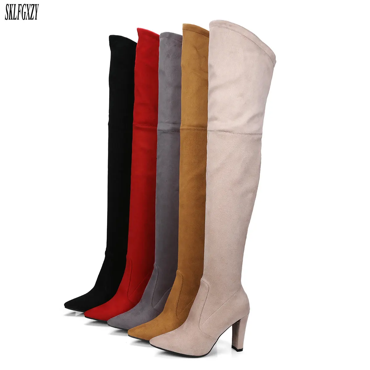 

New fall women's knee-high boots pointed toes heels women's boots european-style zippered women's shoes size 34-43