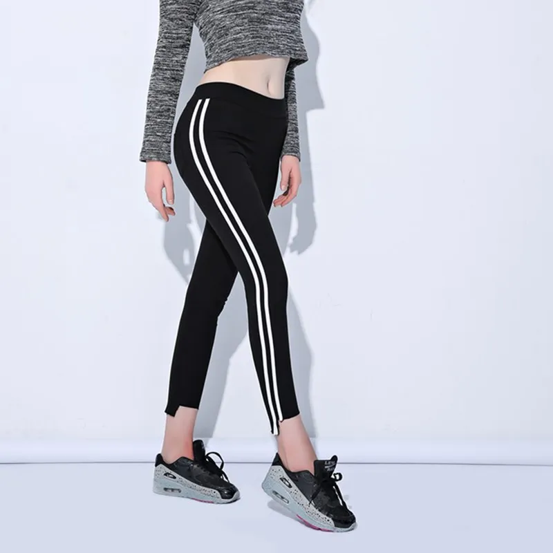 Casual fitness stripes double white side woman wearing leggings sexy ...