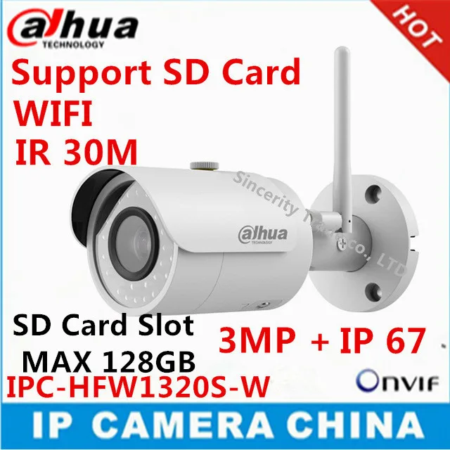 Dahua overseas English version P2P Camera IPC-HFW1320S-W 3MP IR30M IP67 built-in SD Card slot Bullet IP Camera WIFI camera