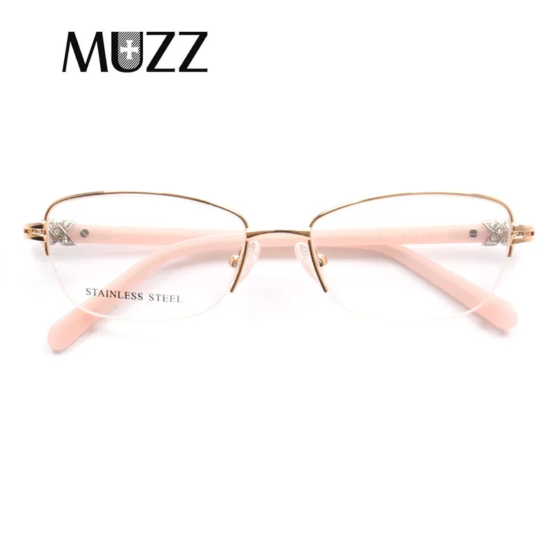 MUZZ высококачественная металлическая оправа для очков женский полуободок сплав футляр для очков ручной работы очки по рецепту Б - Цвет оправы: C1