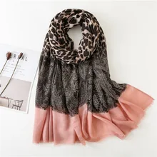 Модный леопардовый кружевной лоскутный шарф с бахромой шаль из вискозы, Женский высококачественный пашминовый палантин с принтом, мусульманский хиджаб Sjaal