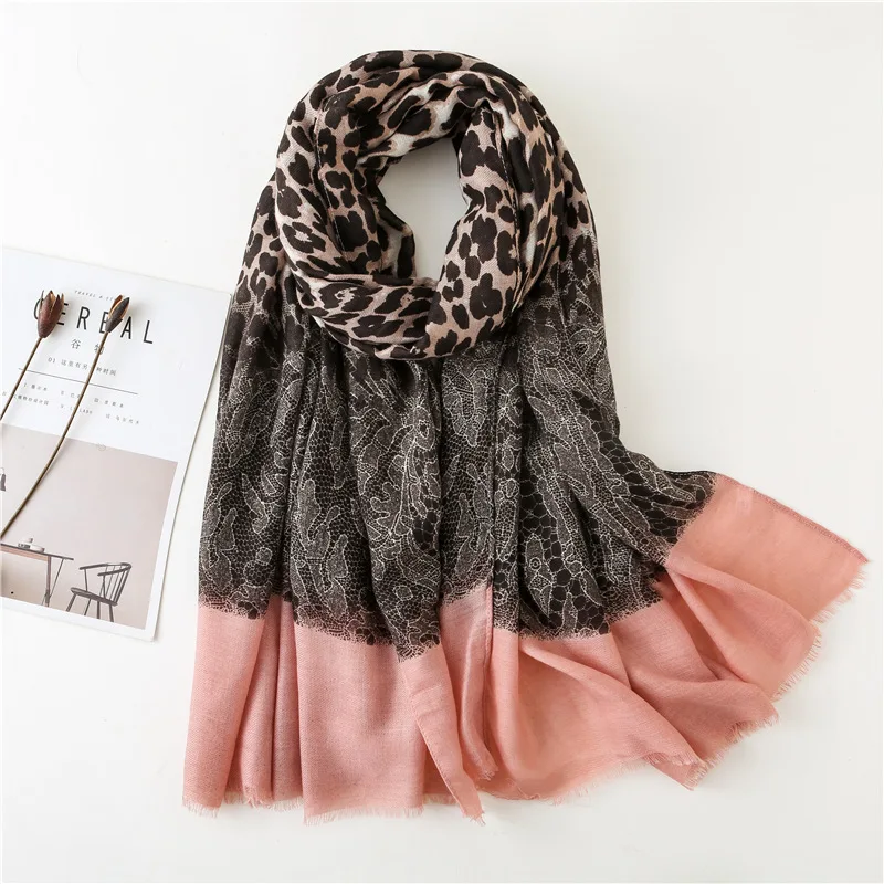 

2019 Fashion Leopard Lace Patchwork Fringe Viscose Shawl Scarf Lady High Quality Print Pashmina Stole Wrap Muslim Hijab Sjaal