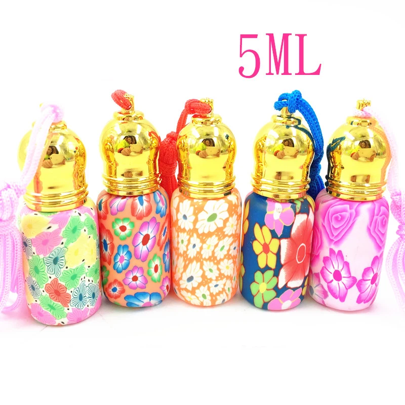 5ml MINI Glass Perfume Bottle Color Flower Roller Lids Empty Refillable