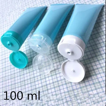 

50 pcs Free Shipping 100 ml Empty Blue Plastic Tube Bottles Whit Clamshell Flip Lid Empty Packaging Bank Cosmetic Containers