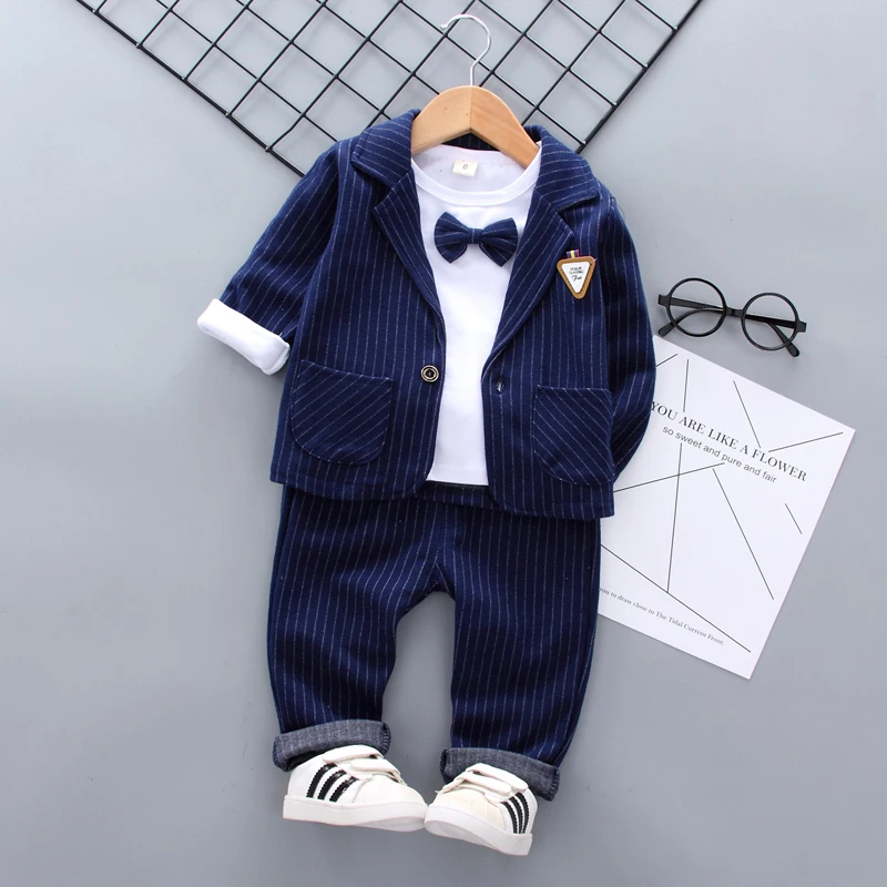 Костюм для свадьбы для мальчика, Для детей галстуком-бабочкой Блейзер формальный джентельменский хлопчатобумажный комплект из Повседневное куртки для маленьких мальчиков, футболка, штаны, 3 шт./компл., костюм для малышей, одежда
