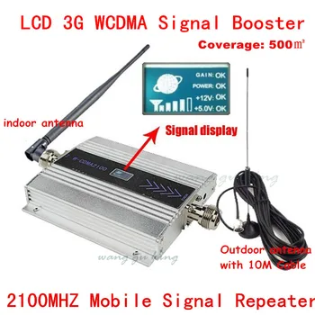 

3G UMTS 2100MHZ WCDMA LCD Repeater Set Cell Phone Mobile Signal Booster with Indoor and Outdoor Antenna 500 Square Meters