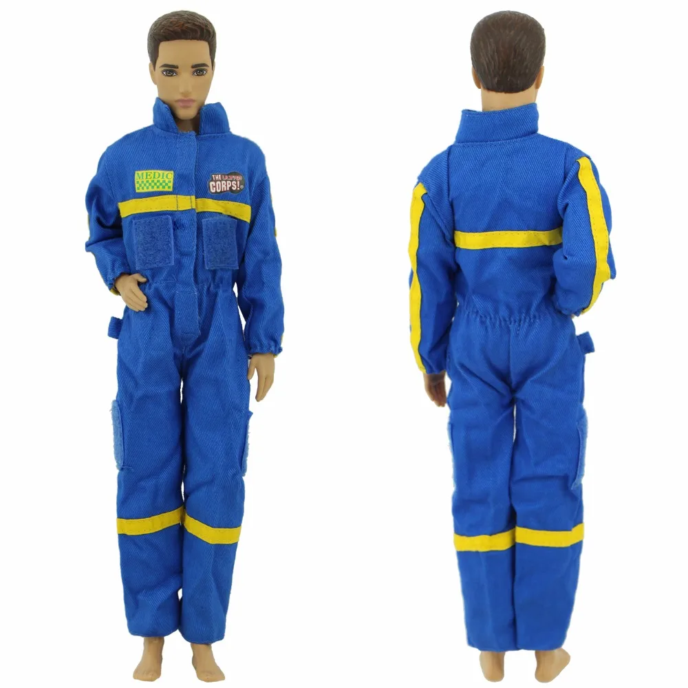 

Handmade Working Uniform Outfit Blue Long Sleeves Jumpsuit Clothes For Barbie Doll Boyfriend Ken Dollhouse Accessories Kids Gift
