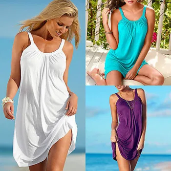 

Sexy Women Summer Evening Party Short Beach Wear Mini Dress Sleeveless Solid Casual Holiday Brief